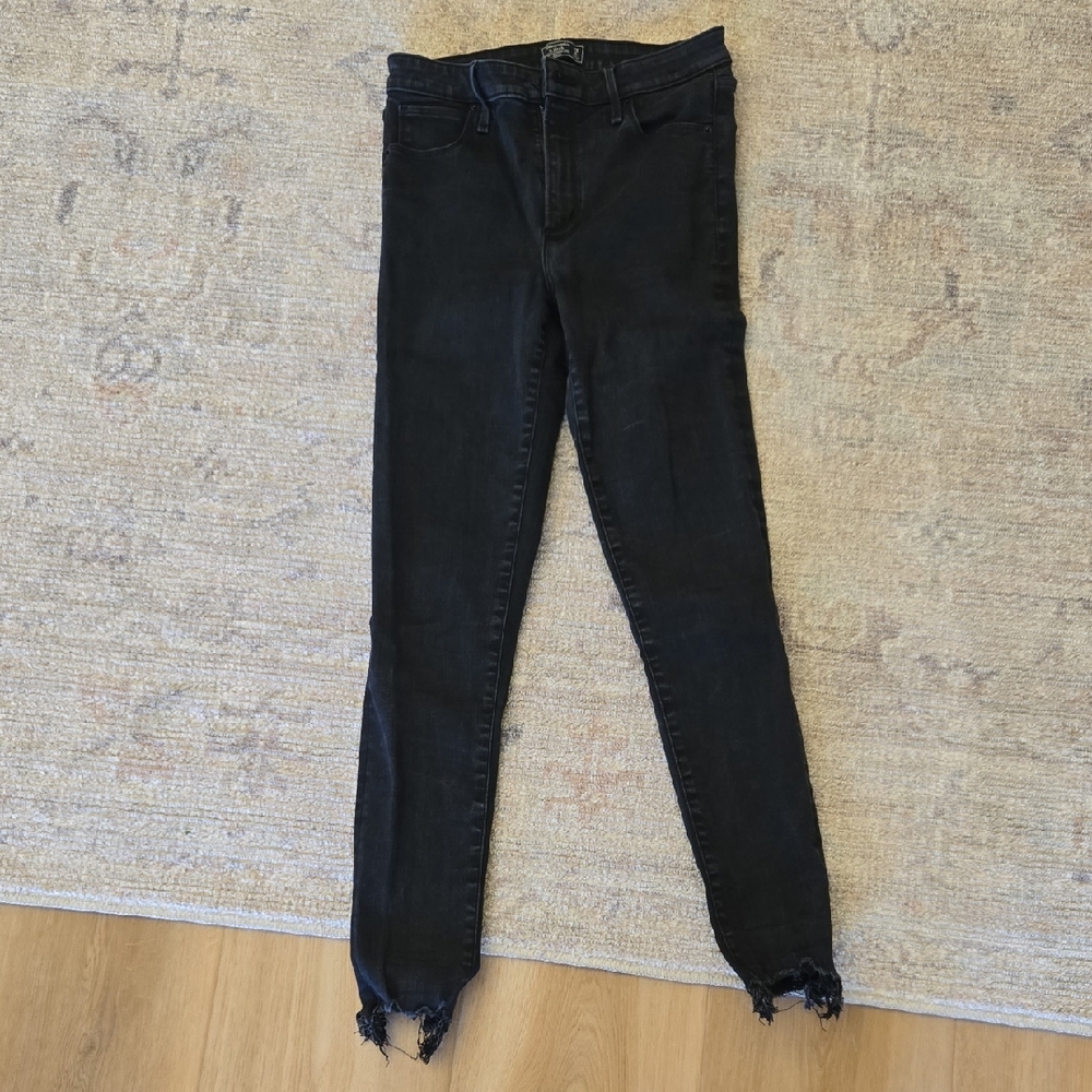 Abercrombie & Fitch Black Skinny Jeans with Distressed Hem